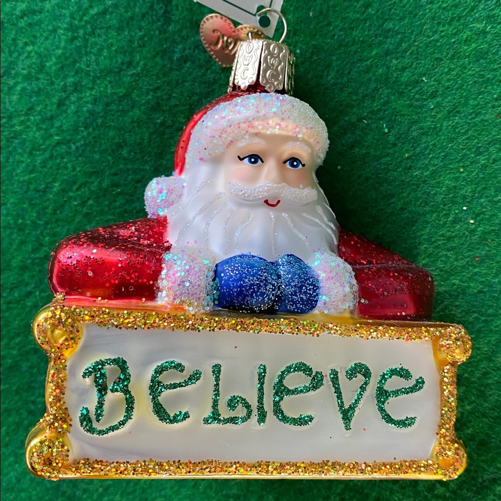 Old World Christmas”Believe Santa” Glass Ornament NWT